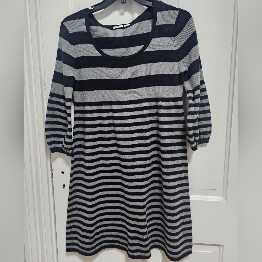 Cato Striped Black and Gray Sweater Dress